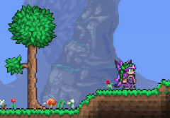 An axe fairy pet harvesting wood from a tree.