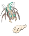 Concepto de la avispa alienígena y la larva alienígena hechos por Crowno