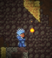 Jugador encontrando arenisca en una cueva