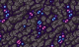 Bumpy stone wall with blue and pink crystals growing out of it