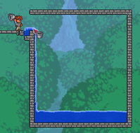 Use of a single liquid bucket to fill a fishing lake. Use only 1 bucket and hold ⚒ Use / Attack, with or without Smart Cursor. If duping lava or honey, wait between placing and collecting the liquid.