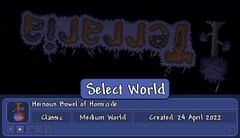 World selection menu with a "upside down" world.