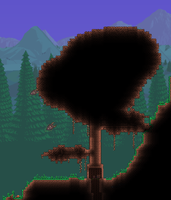 The Living Tree painted with Brown Paint that acts as the entrance to the Dungeon in a drunk world.