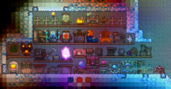 The same compact crafting station, but updated to include 1.4 crafting stations. Additions include Decay Chamber, Teapot, and Ecto Mist. Also built in a Snow biome and includes Piggy Bank, Safe, and Void Vault for storage.
