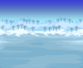 Snowy plains with sparse trees.