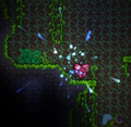 A fairy disappears in a glitter burst after leading the player to a Life Crystal.