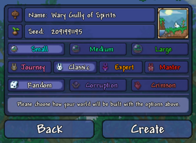 The world creation screen on the  Desktop version,  Console version, and  Mobile version