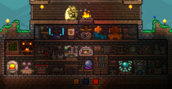 A compact, ultra-comprehensive above-ground crafting station that is capable of crafting almost any craftable item in 1.3. The only missing station is the Demon Altar/Crimson Altar as they cannot be moved. It also includes the Piggy Bank and the Safe for storage.