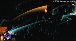 The Zenith shown attacking a Target Dummy, passing 70,000 DPS.