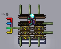 Transfer to 36 different locations via 7 Teleporters. Three are unused. The two Teleporters at the top are hammered to half-height.