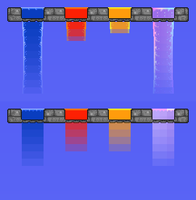 Vertical liquidfalls in different lighting modes: Color and White (above), Retro and Trippy (below).
