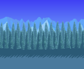 Evergreen forest blocking snowy mountains