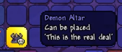 The Demon Altar item in the inventory.
