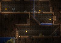 An Underground Cabin. Torches were placed by a player.