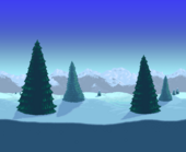 (Desktop, Console and Mobile versions) Snowy fields with sparse evergreens.
