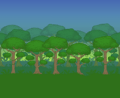 Grassy field with rich mahogany trees