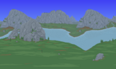(Desktop, Console and Mobile versions) Mountains with a lake